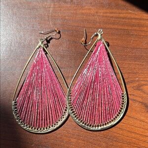 Women's Pink Thread Teardrop Hoop Earrings